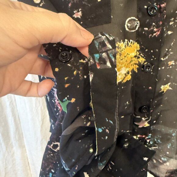 Sheer Black Button Down Celestial Top By Red Snap Size Small Stars Space Artsy - Picture 10 of 15